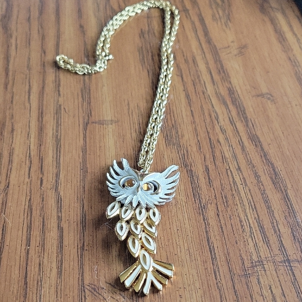 Gold and Silver Owl Pendant Necklace